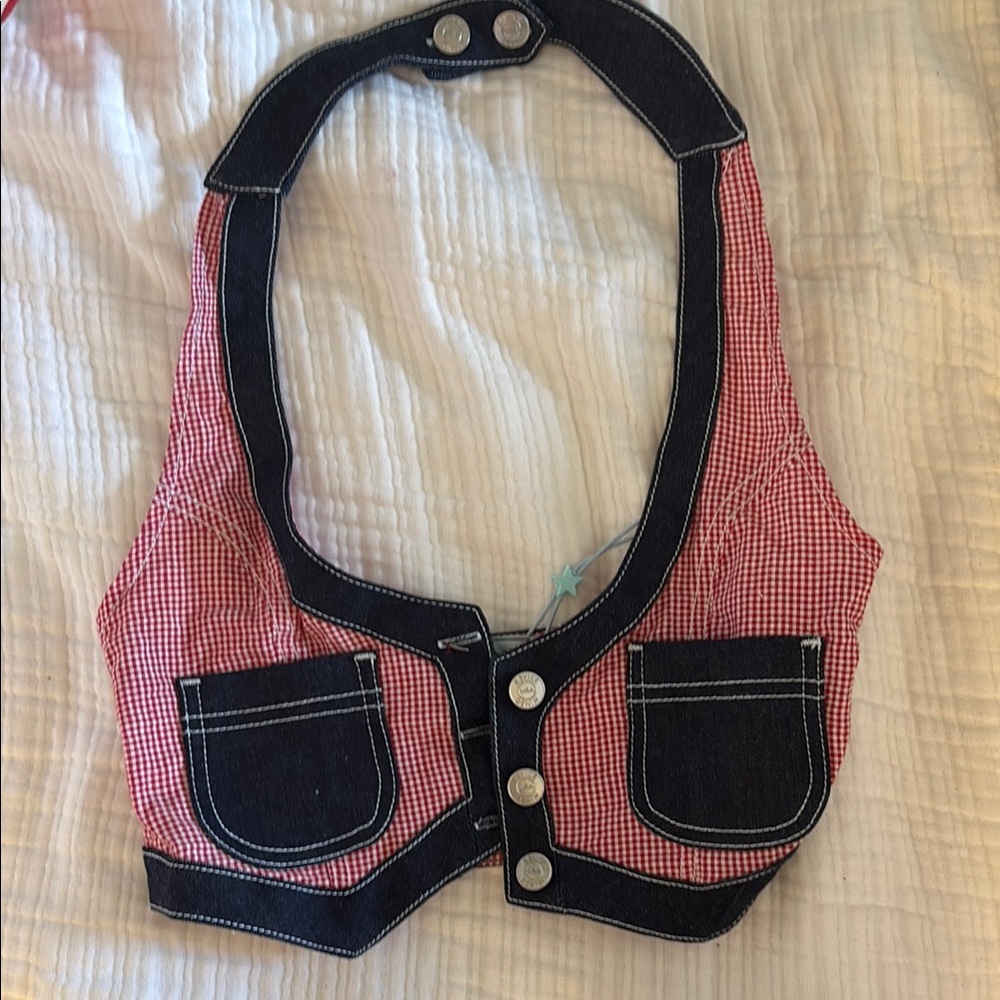Revice Red Checkered Denim Vest